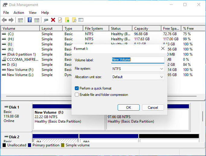 format volume with disk management