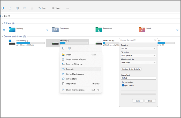 Selecting the desired file system to format the SD card.