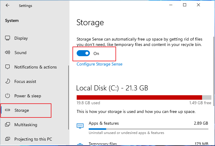 Enable Storage Sense