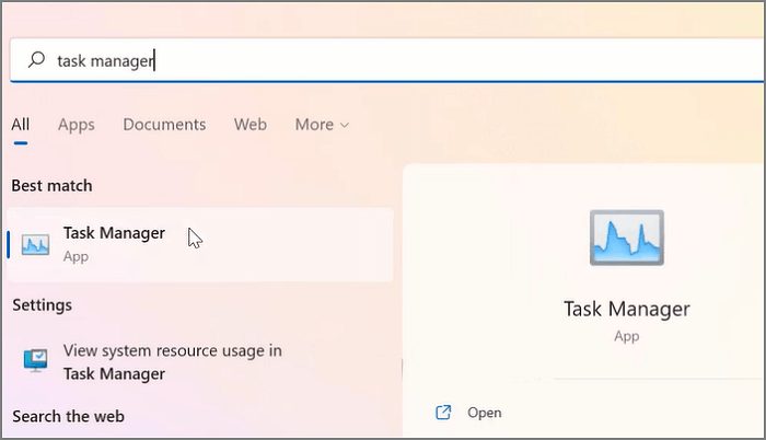 go to search and open task manager