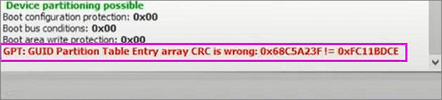 GUID partition table entry array crc is wrong