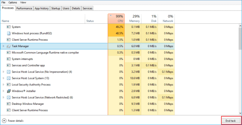 End task of running Windows 10 Fall Creators.