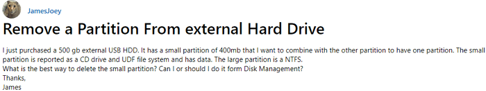 how to remove partition on external hard drive windows 10 - user situation