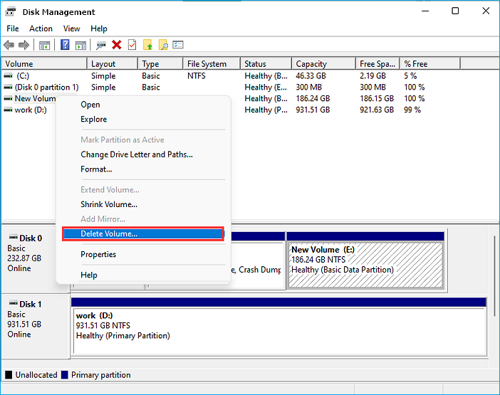 Select the Targeted Drive and Choose Delete Volume