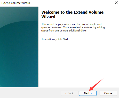 Click Next On Extend Volume Wizard
