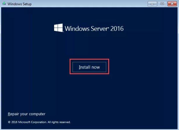 Install Windows Server 2016 on MVware.