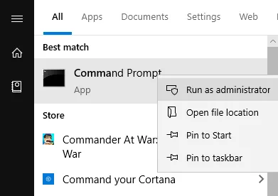 go to start select command prompt click on run as administrator 