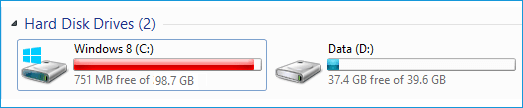 Windows 8 low disk space