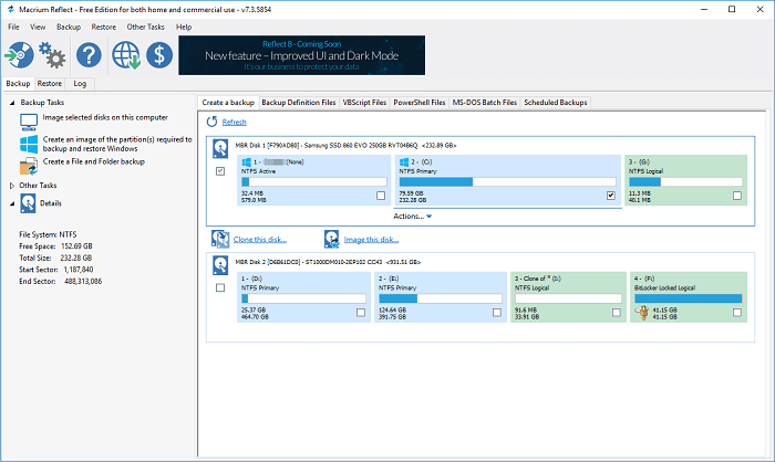 Macrium Reflect Free main interface