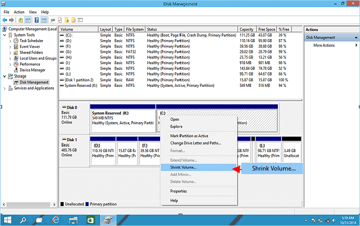 Shrink partition