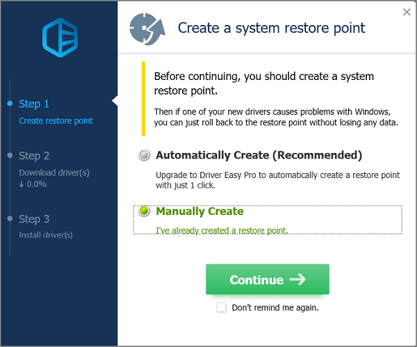 manually create restore point