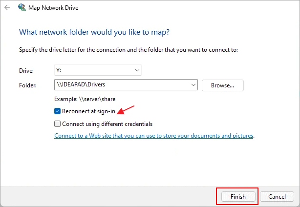 map a network drive in windows 10