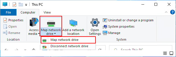 Open Map network drive settings