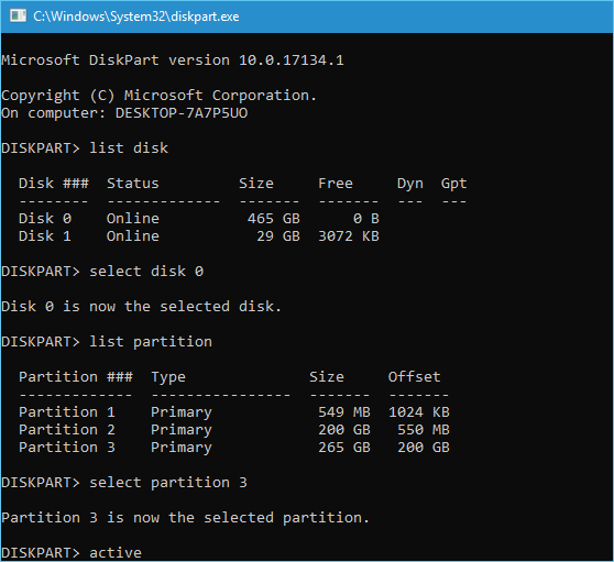 Mark partition as active with DiskPart