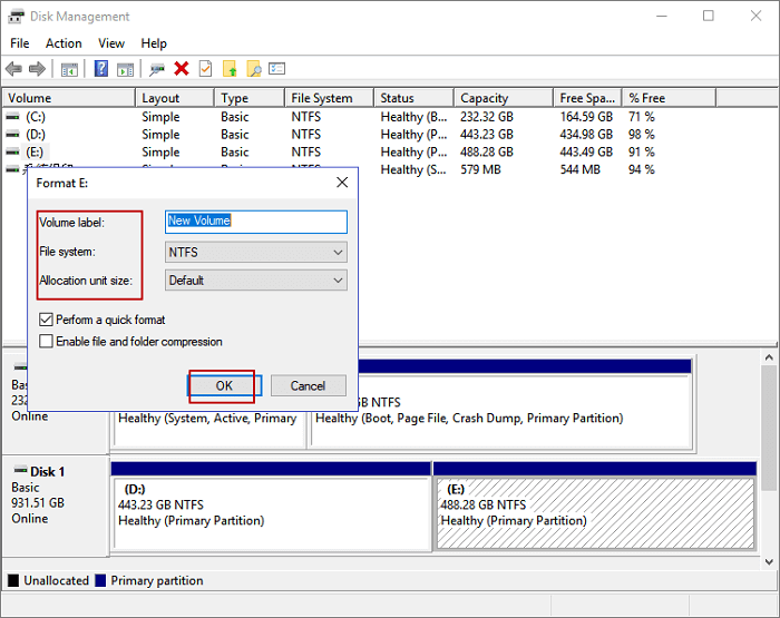 disk management format