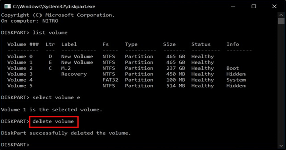 delete volume with cmd