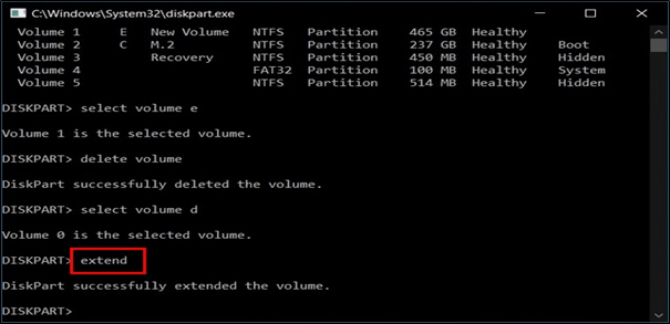 Extend partition with DiskPart