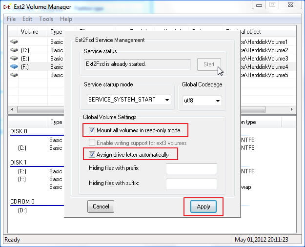 Mount EXT4 to Windows via Ext2Fsd