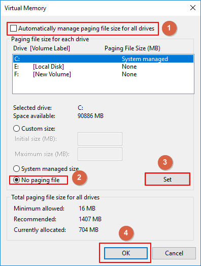 Reset virtual memory