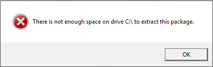 there is not enough space on drive c to extract this package