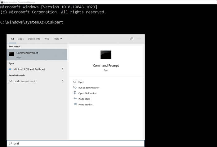 Open diskpart in command prompt