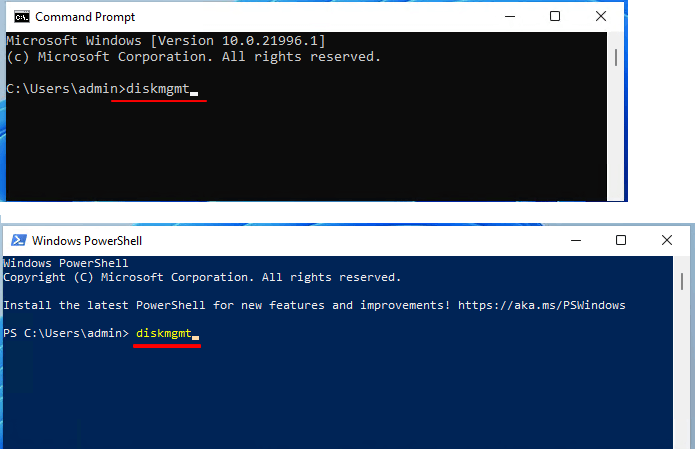 Open Disk Management from powershell or cmd