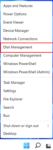 Go to Start Menu and Open Disk Management