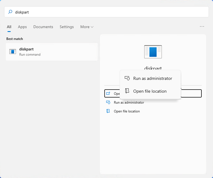 Open Diskpart in Windows 11