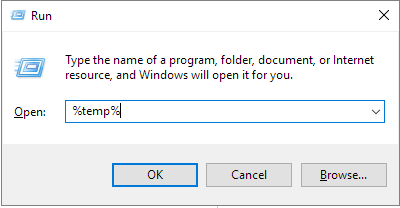 Open temp folder in run dialog