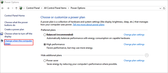 power option in Windows 10