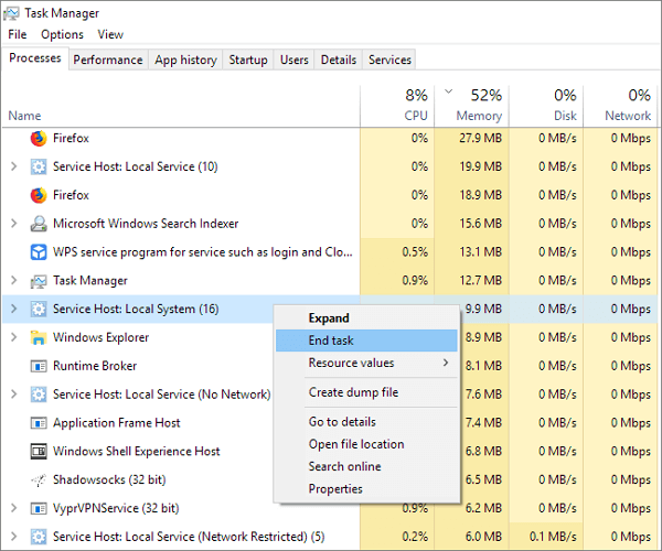 disable service host local system tasks to fix high disk cpu and memory usage