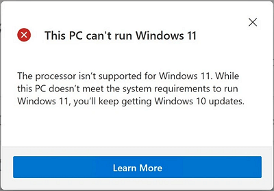 Processor isn't supported for Windows 11