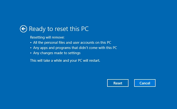 Confirm to reset PC but the OS