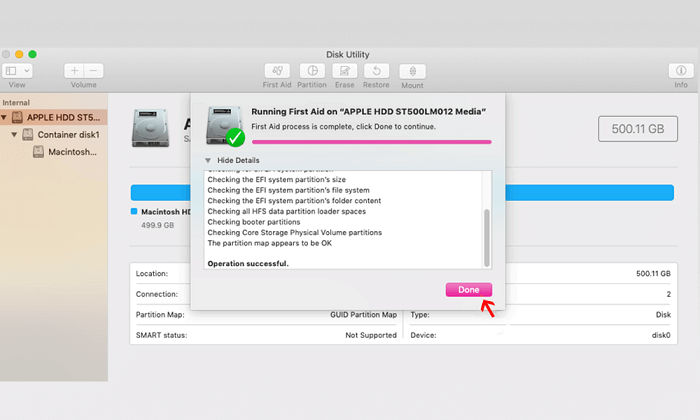 Run First Aid to repair failed or problematic Mac hard drive