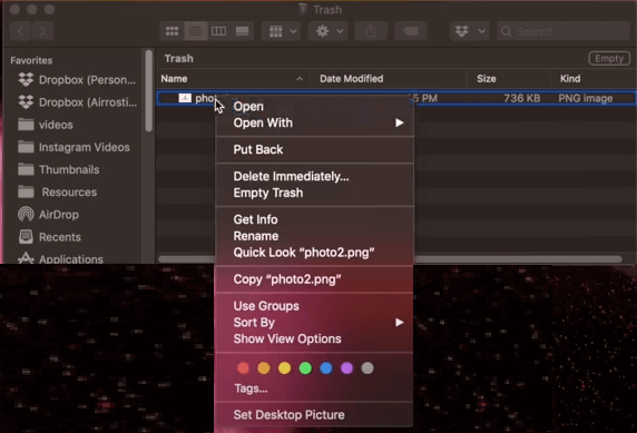 recover deleted files via put back