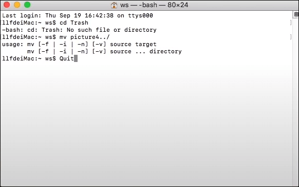 Recover deleted files from Trash with Mac Terminal
