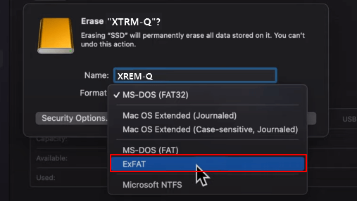 Set file system for external hard drive