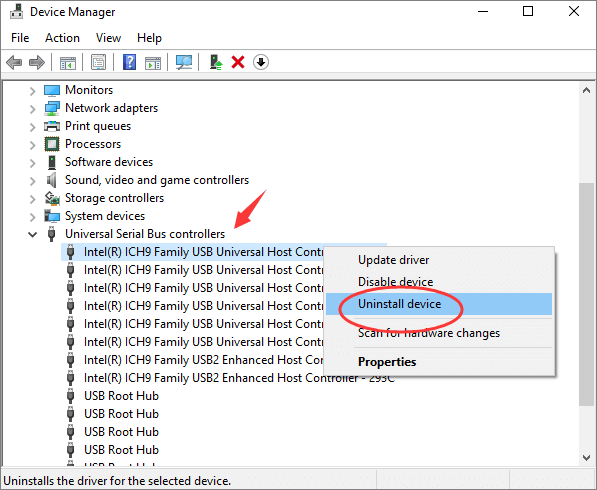 reinstall usb controllers to solve file transfer stuck issue