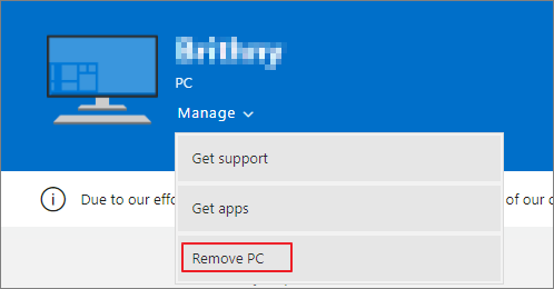 select remove PC on Microsoft