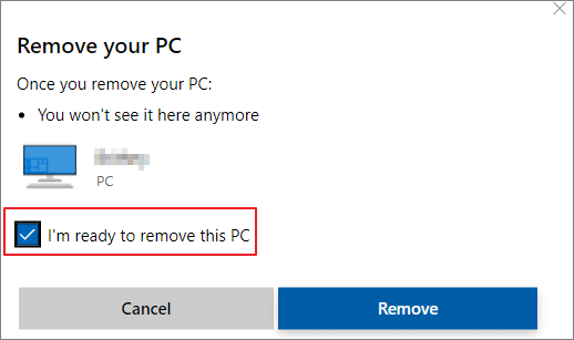 click I'm ready to remove this PC