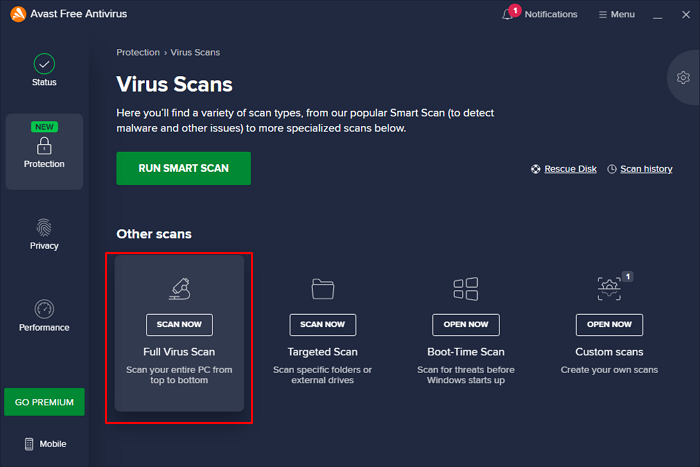 select virus scan mode