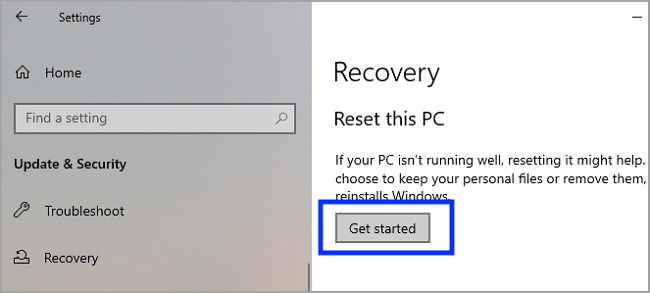 reset pc get started
