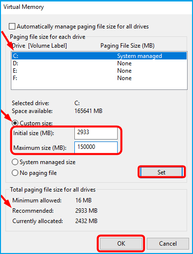 reset virtual memory to fix 100 disk usage windows 7 - 3