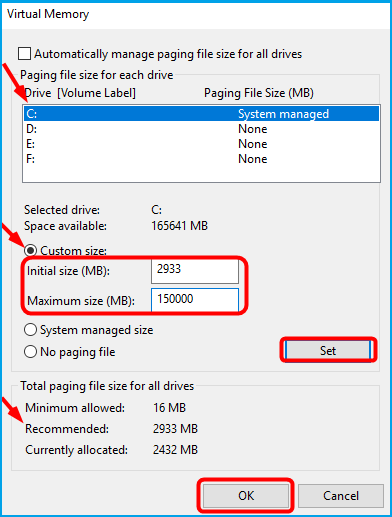 Change and reset virtual memory