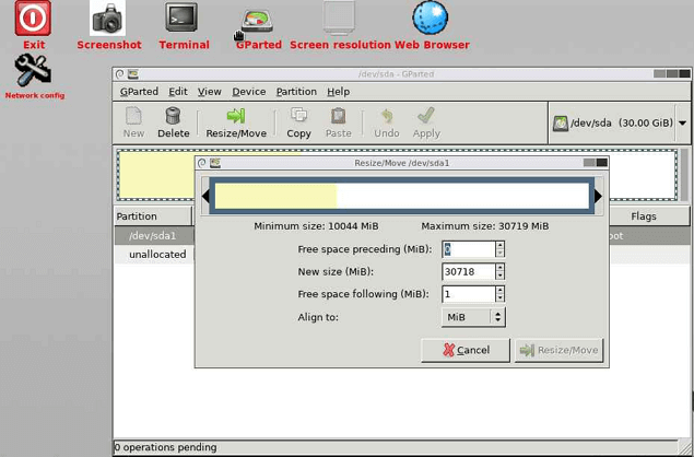 resize and move partition