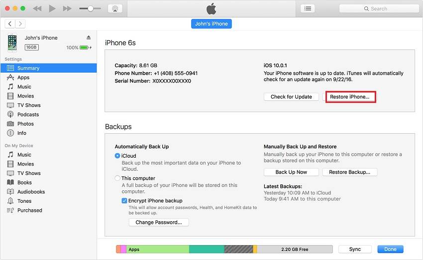 Restore iPhone with iTunes