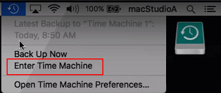 Connect Time Machine backup disk to Mac.