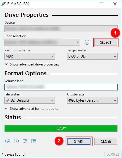 Create bootable USB drive with Rufus
