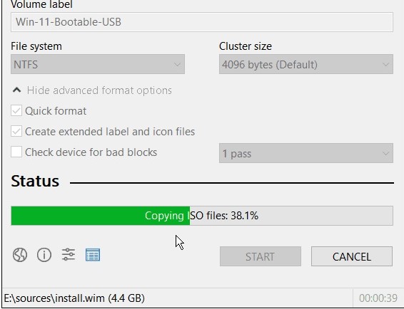 start creating bootable usb drive in rufus