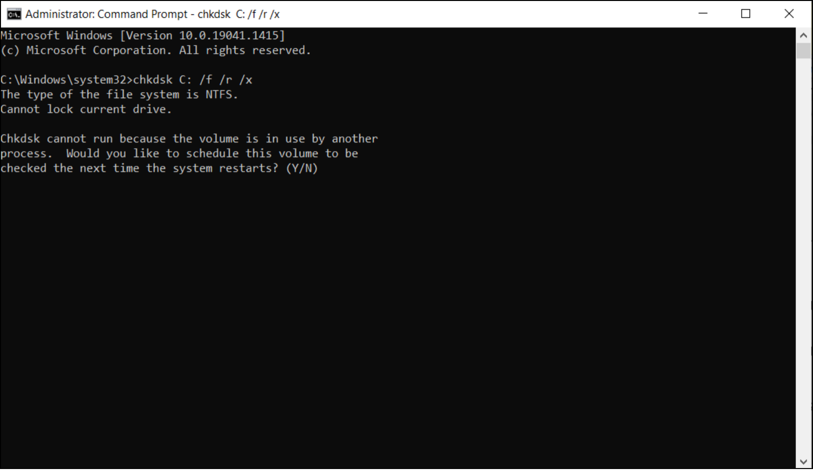 run chkdsk in command prompt